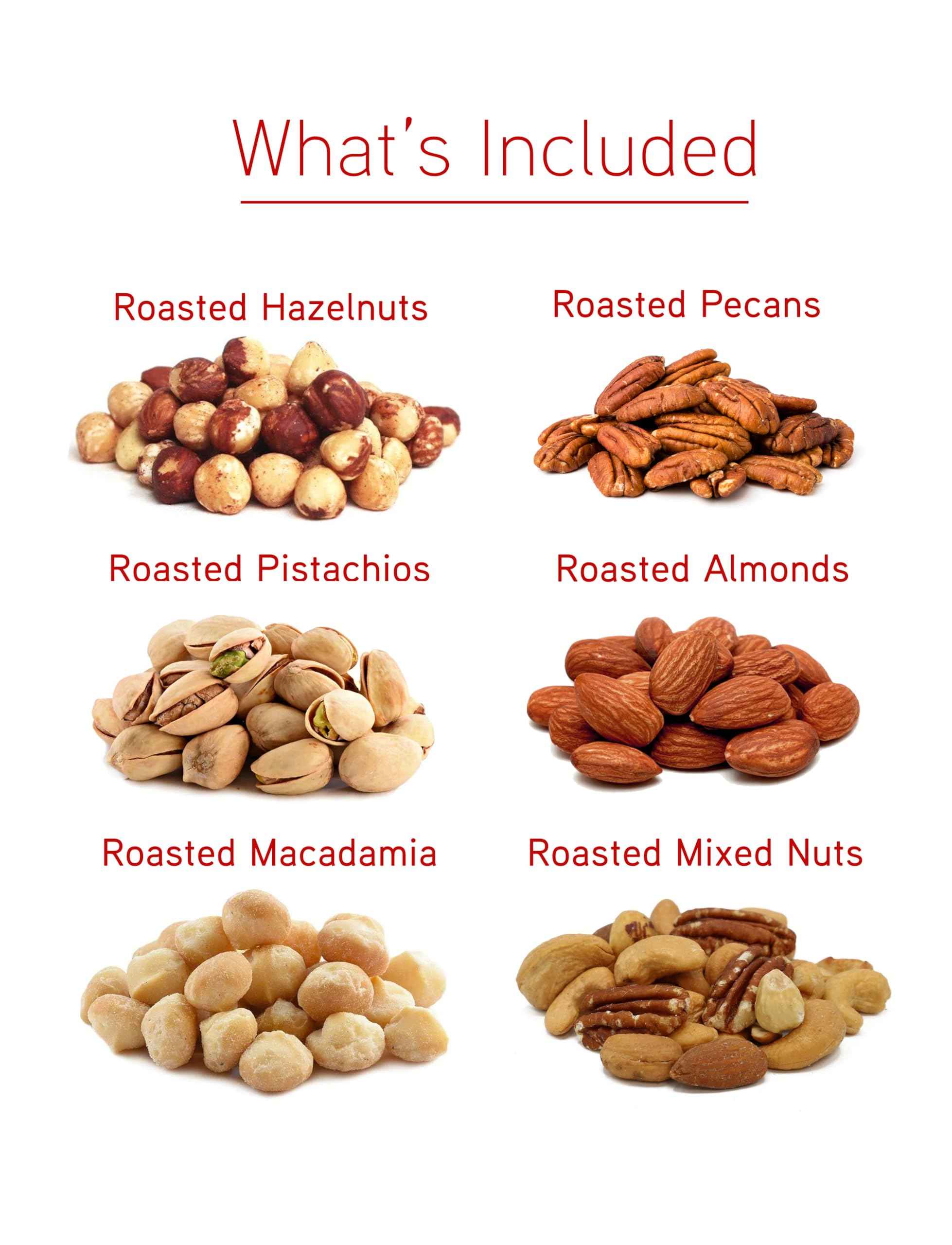 Freshly All Roasted & Salted 6 Variety NUTS in Tray- 24 Oz Healthy Protein Food, All Natural, Vegan, Kosher NON GMO Pecan-Oregon-Almond-Mix-Macadamia-California Pistachios For Party Gift for Mom Men Women Family