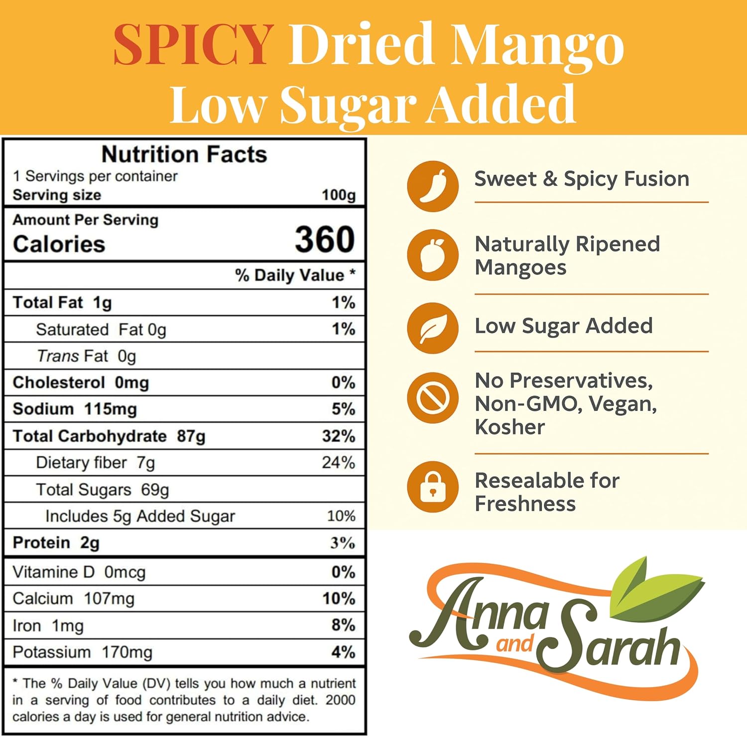 Anna and Sarah Low Sugar Added Spicy Dried Mango Slices