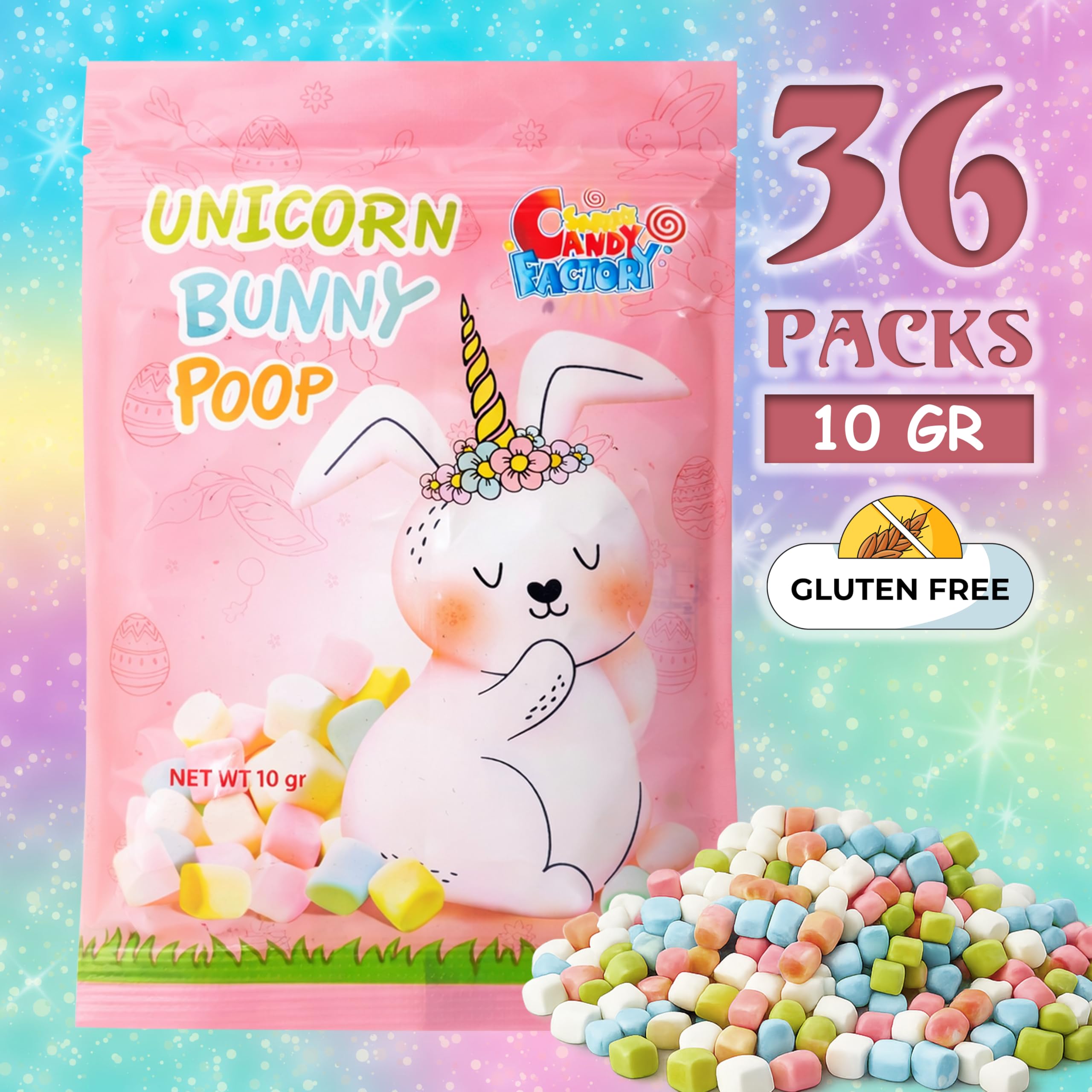 Easter Unicorn Bunny Poop Marshmallows - 36 Single Serve Party Bags
