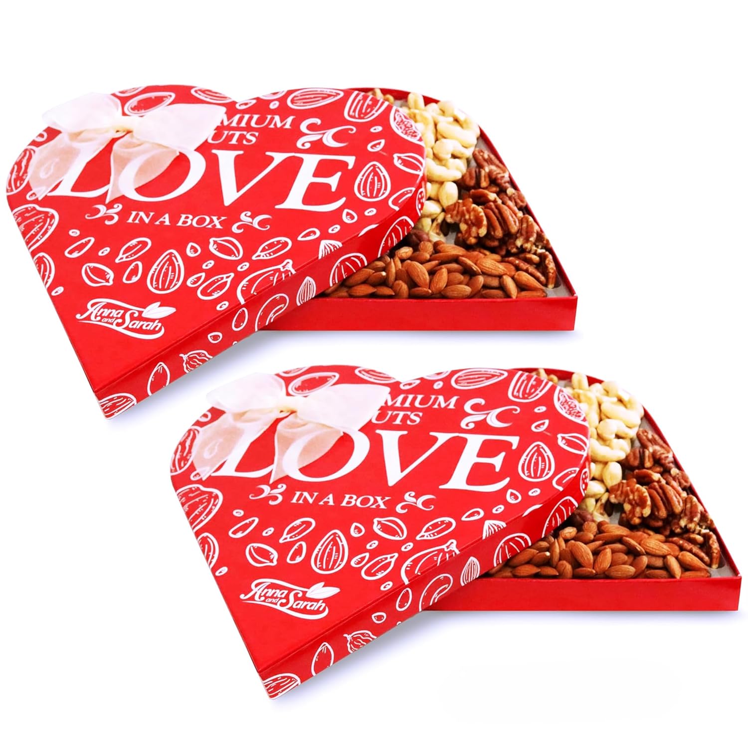 Anna and Sarah Premium Mixed Nuts Heart Shaped Gift Basket (2 Pack)