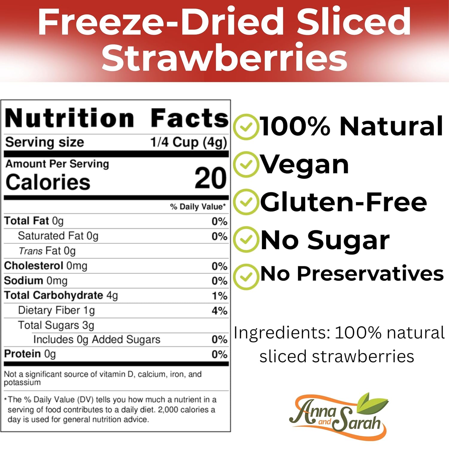Anna and Sarah Freeze Dried Sliced Strawberries - 4 Oz