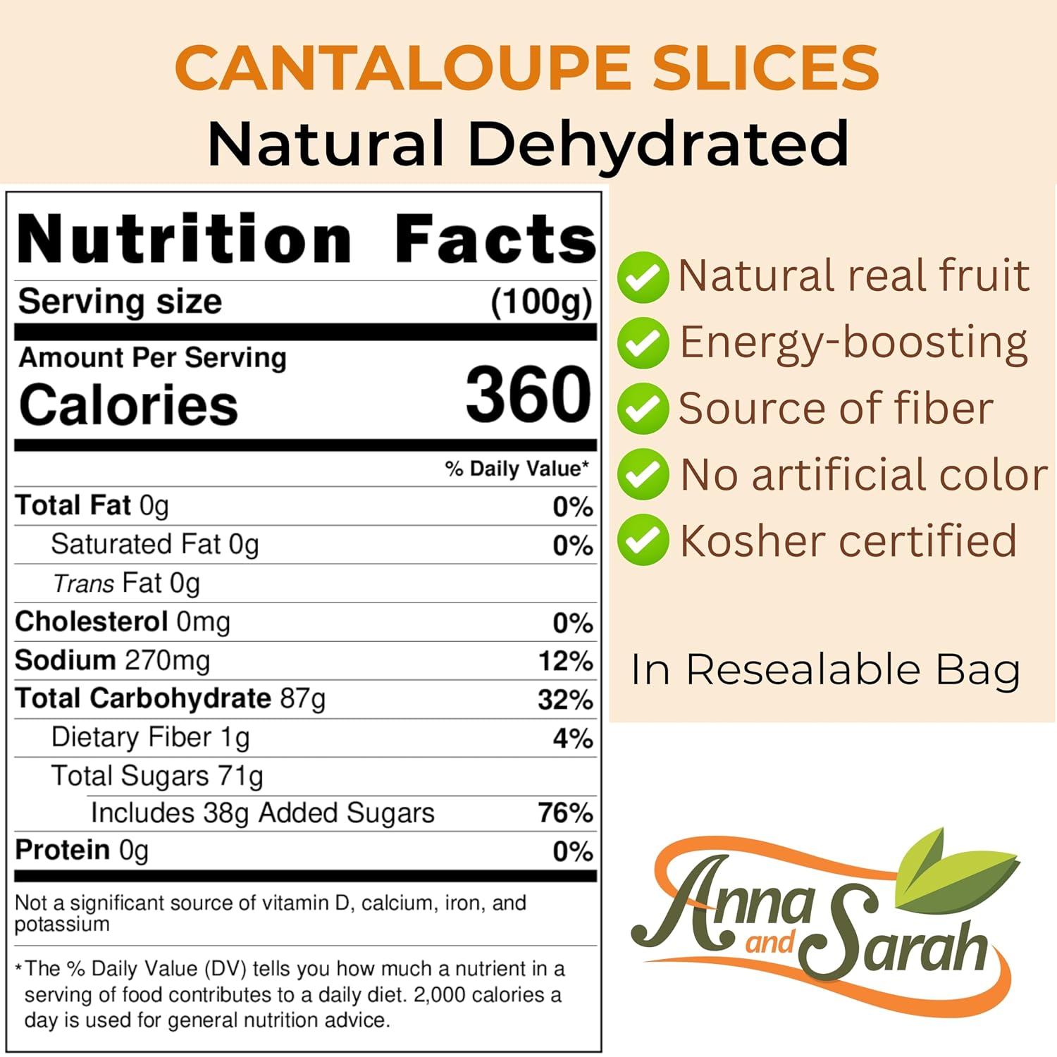 Anna and Sarah Natural Dehydrated Cantaloupe Slices
