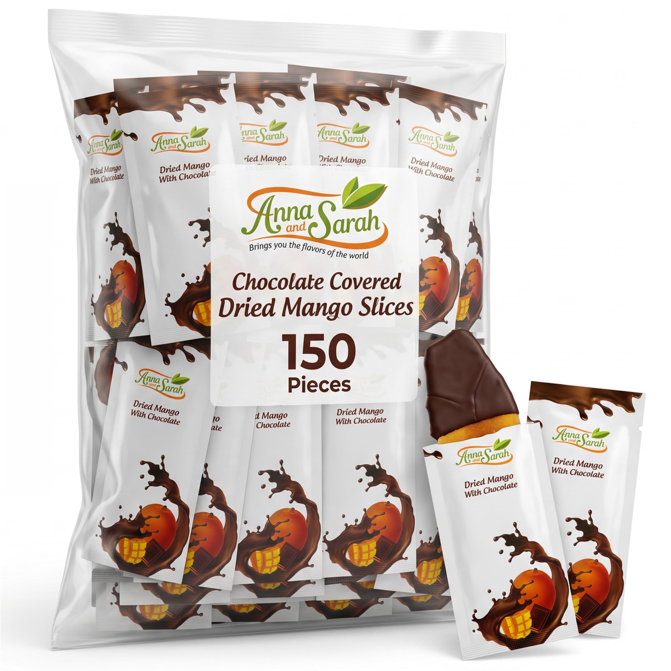 Anna and Sarah Chocolate Covered Dried Mango Slices — Individually Wrapped, Bulk 150 Pieces