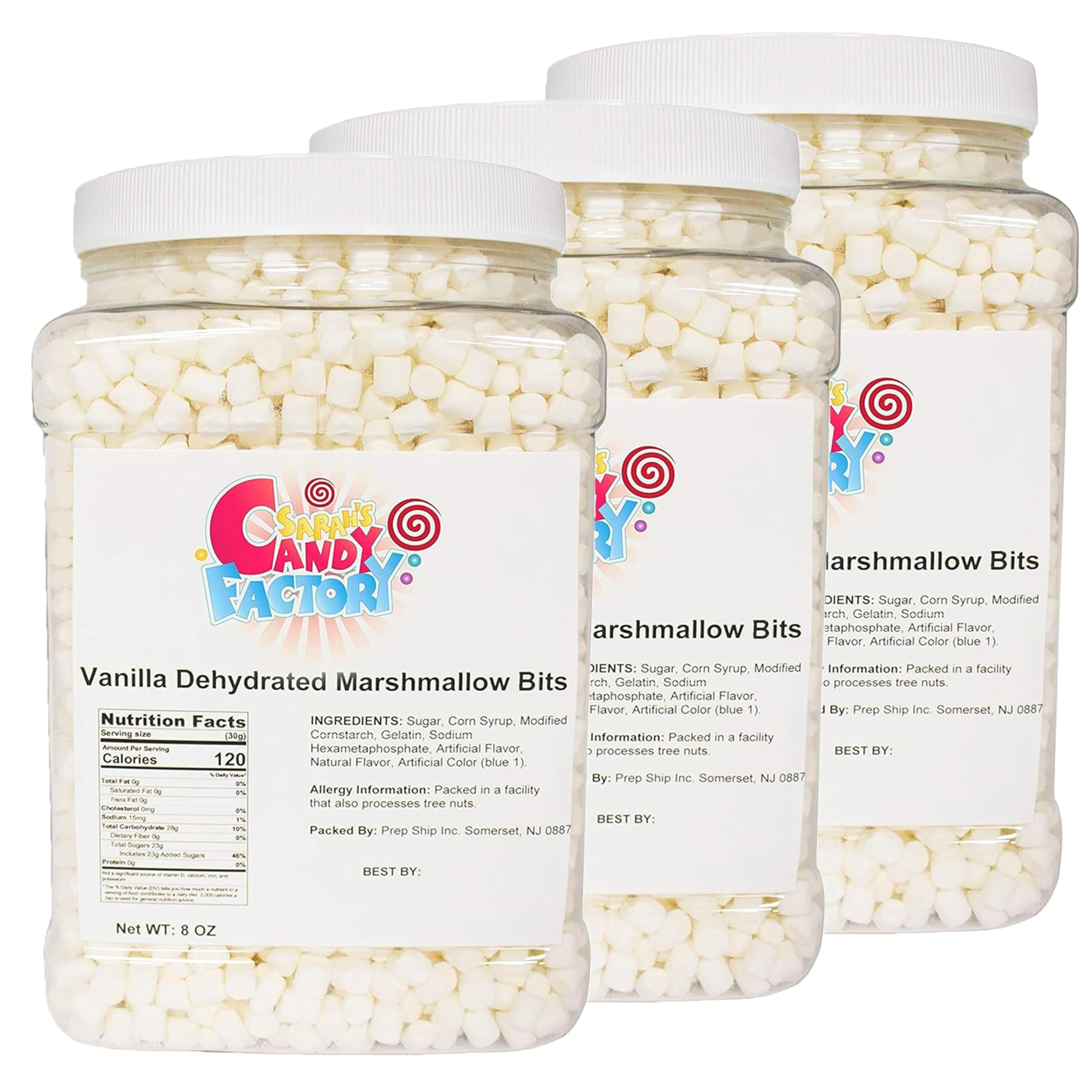 Sarah's Candy Factory Vanilla Mini Dehydrated Marshmallow Bits - Pack of 3 (8 Oz Each)