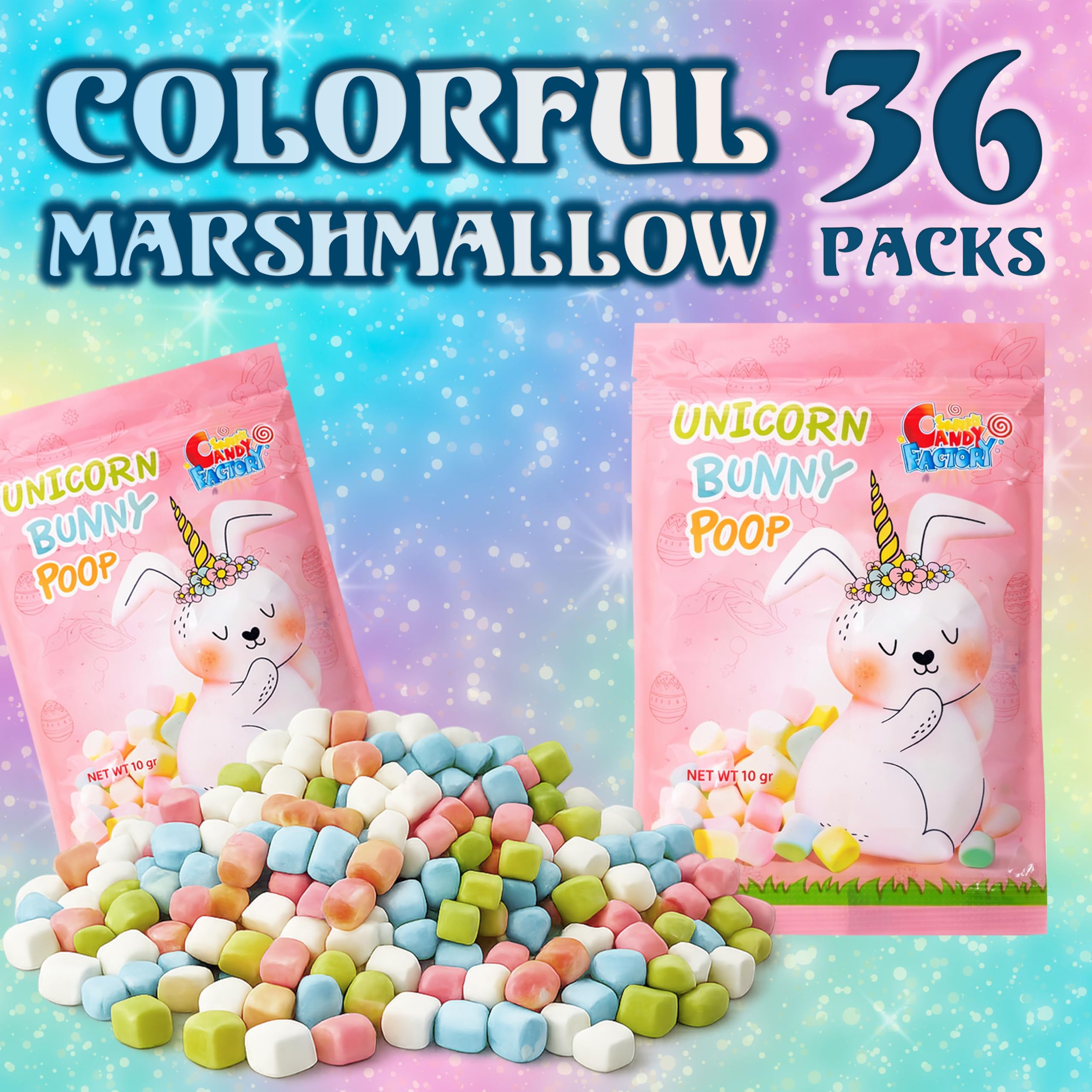 Easter Unicorn Bunny Poop Marshmallows - 36 Single Serve Party Bags