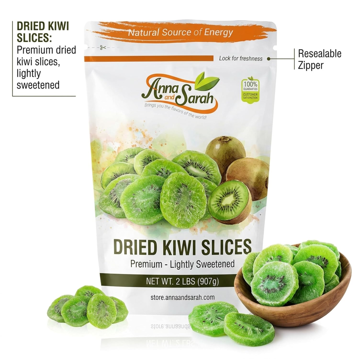 Anna and Sarah Dried Kiwi Slices - 2 Lbs Resealable Bag