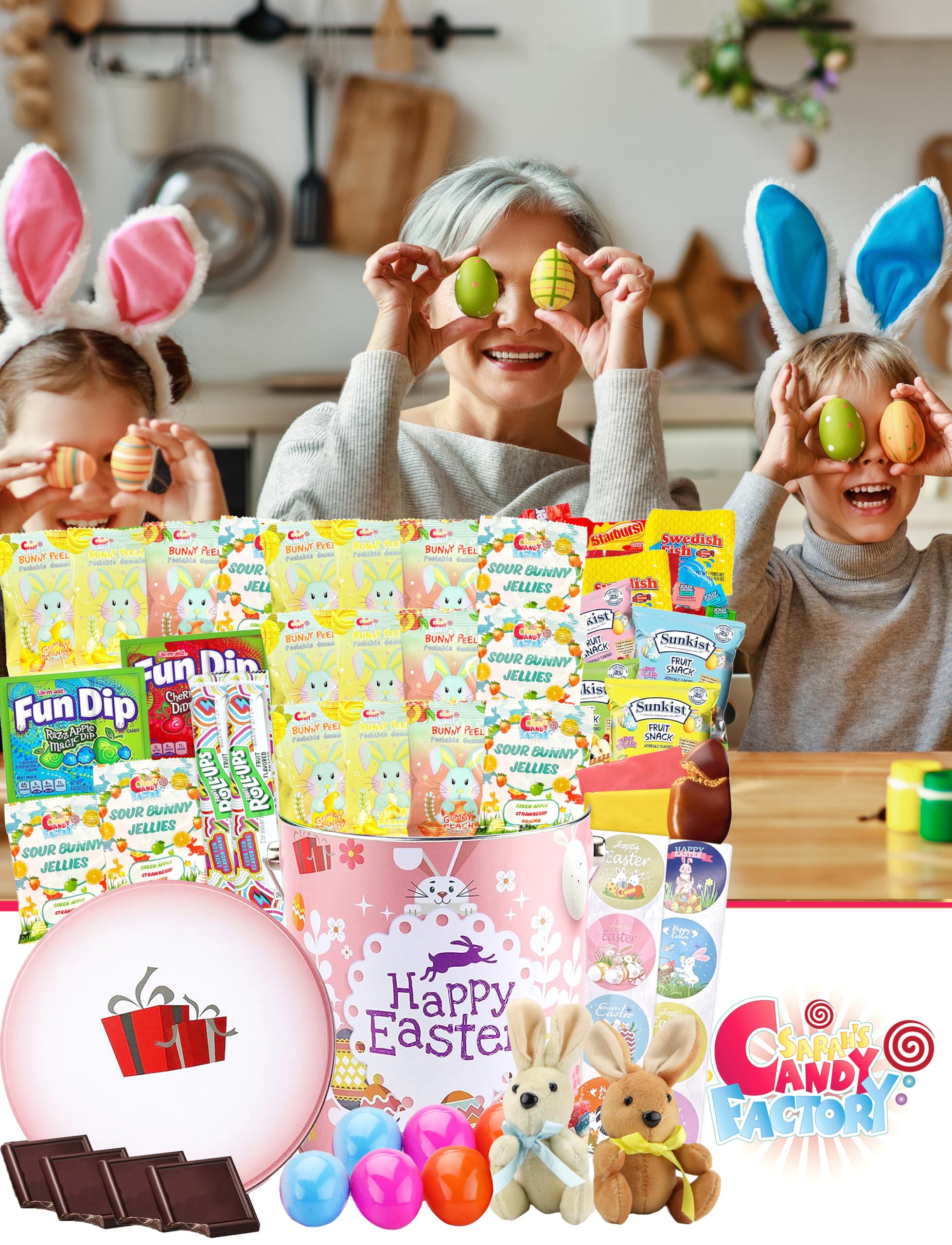 Sarah's Candy Factory Easter Snack Pink Tin (60 Count) - Assorted Candy Treats