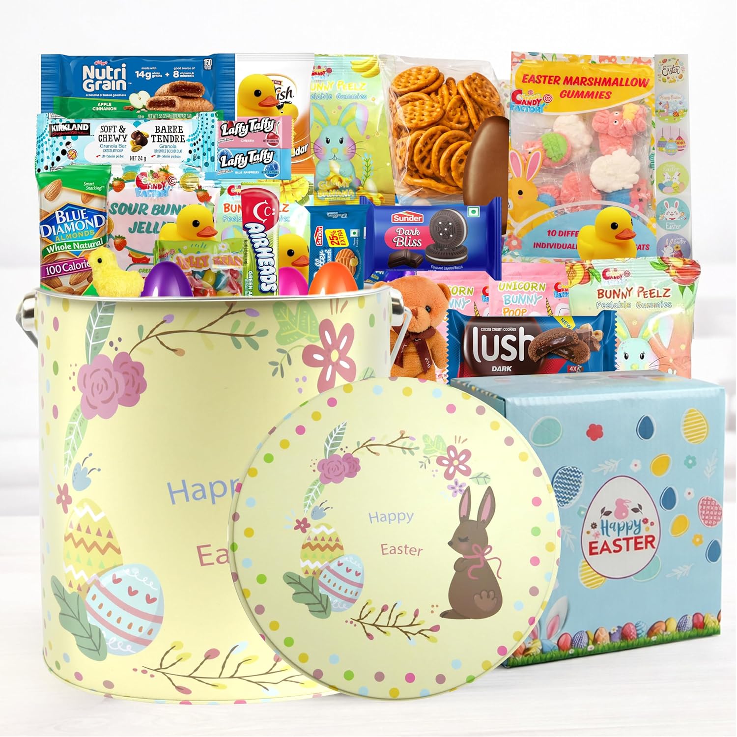 Easter Basket Tin (44 Count) Filled with Candy - Perfect Gift Package for Family and Friends