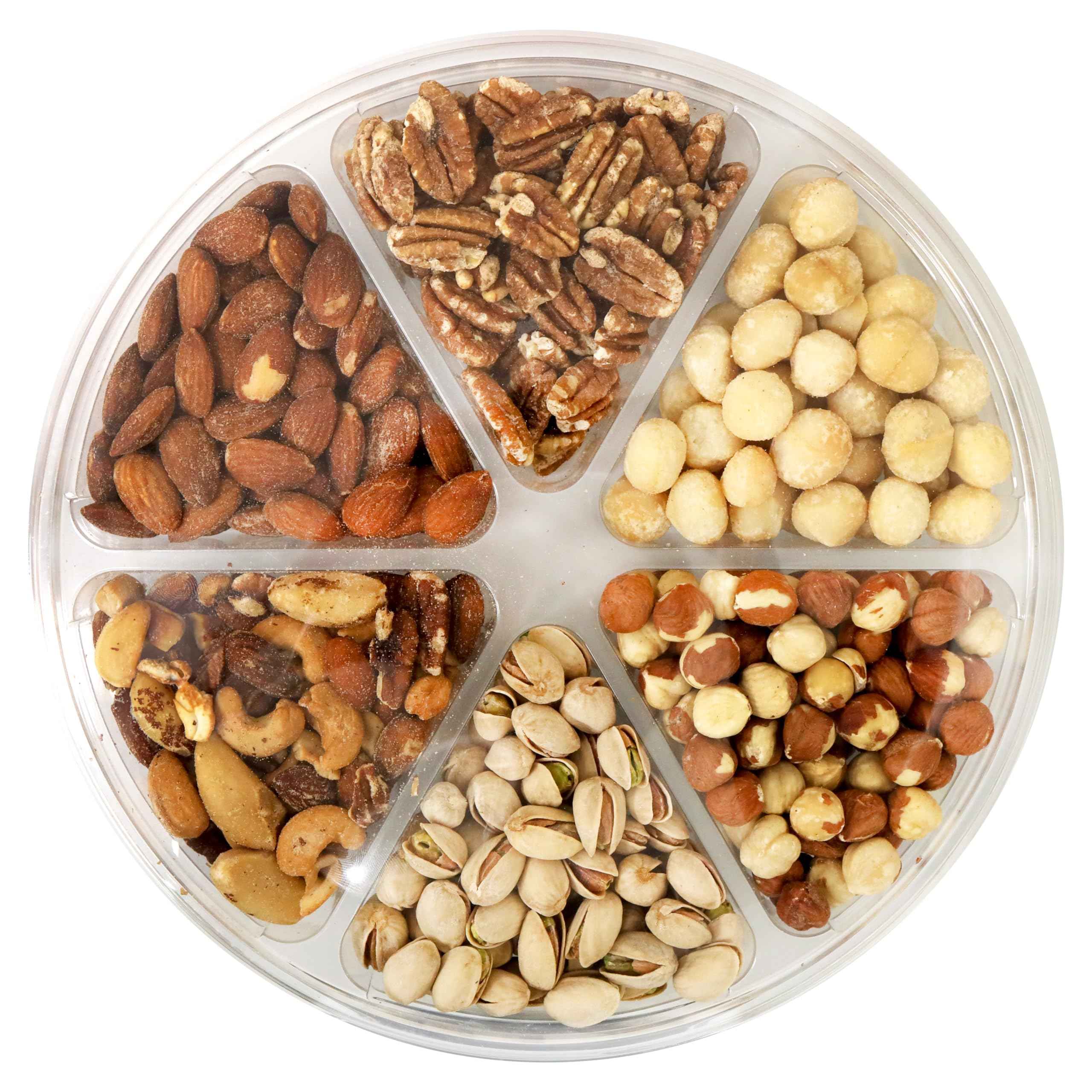 Freshly All Roasted & Salted 6 Variety NUTS in Tray- 24 Oz Healthy Protein Food, All Natural, Vegan, Kosher NON GMO Pecan-Oregon-Almond-Mix-Macadamia-California Pistachios For Party Gift for Mom Men Women Family