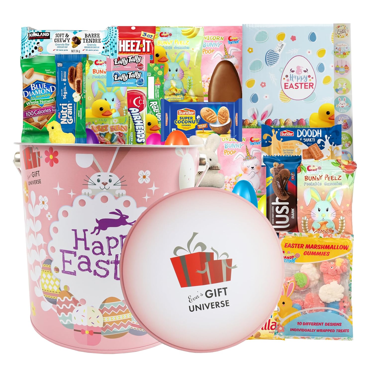 Easter Care Package Blue Gift Box (52 Pieces) Filled with Candy, Chocolates, Snacks, Cookies, and More – Perfect Easter Gifts for Family, Friends, and College Students