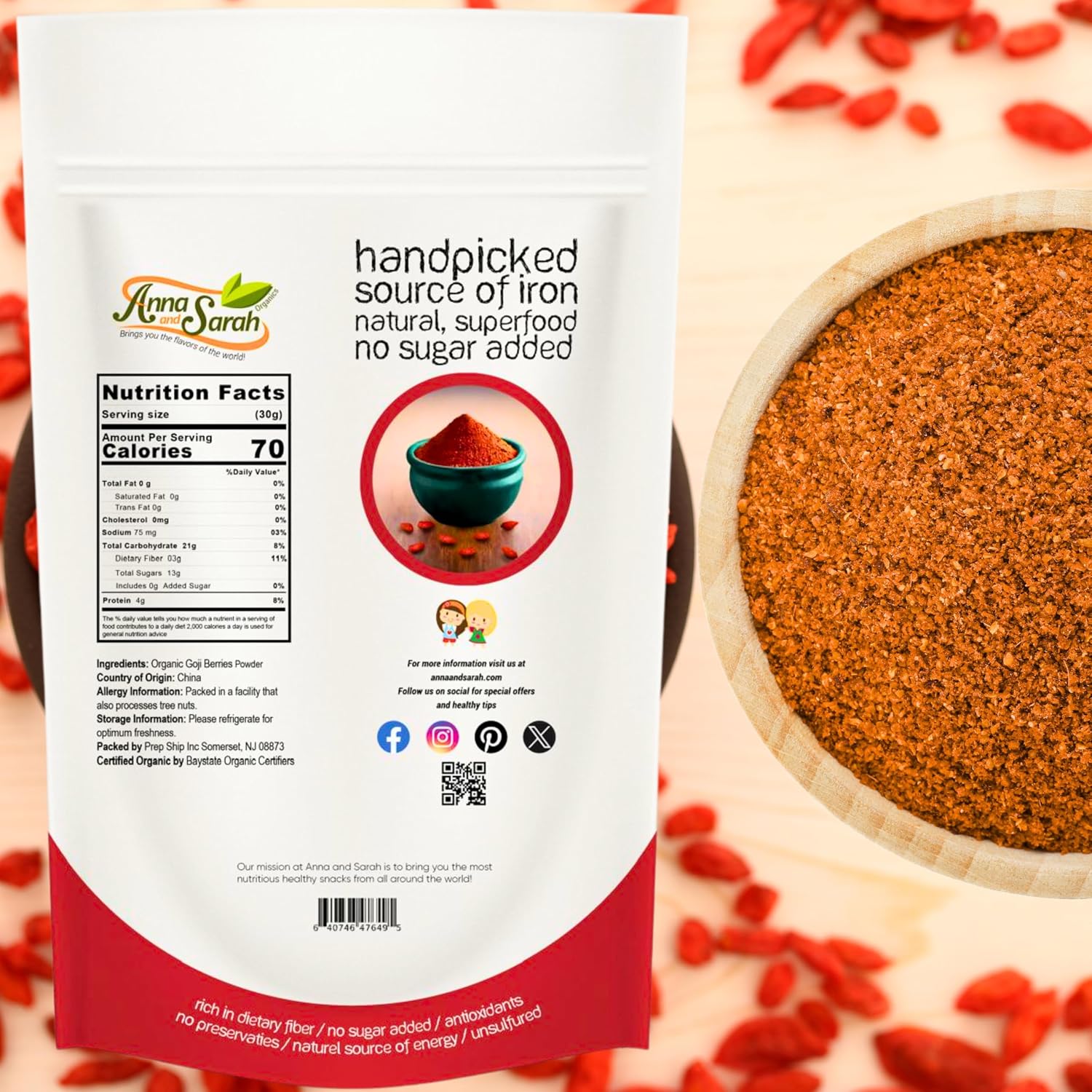Anna and Sarah Organic Goji Berry Powder - 16 Oz (2 Pack)