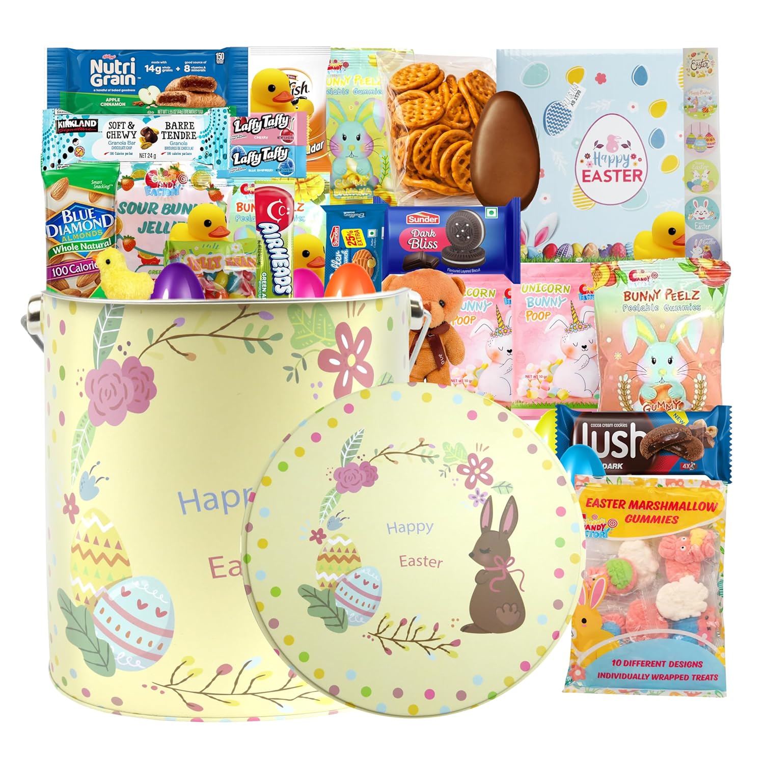 Easter Basket Tin (44 Count) Filled with Candy - Perfect Gift Package for Family and Friends
