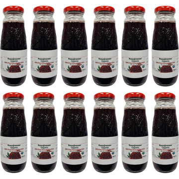 100% Organic Pomegranate Juice, 6.7 Oz Glass Bottle (12 Pack) - No Sugar, No Artificial Colors, No Preservatives, Gluten Free, Kosher