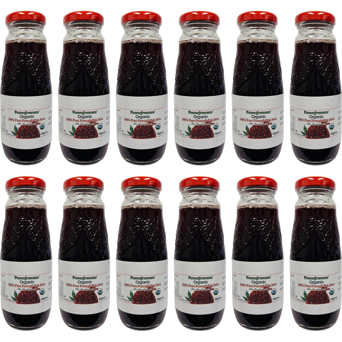 100% Organic Pomegranate Juice 24 Pack Glass, No Added Sugar – 12 Pack / 6.7oz