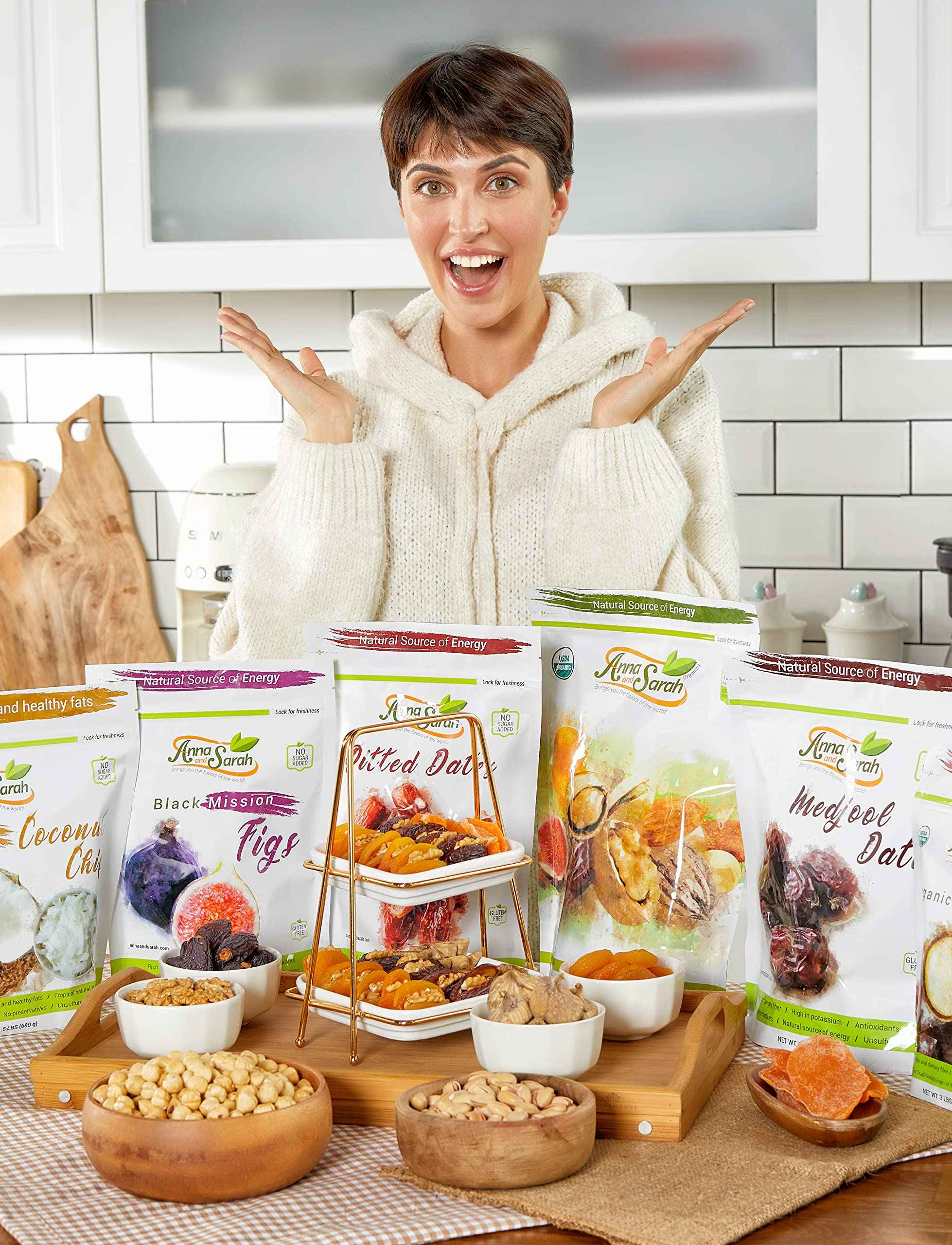 Anna and Sarah Freshly All RAW 6 Variety NUTS in Tray- 24 Oz Healthy Protein Food, All Natural, Vegan, Kosher NON GMO Pecan-Oregon-Almond-Mix-Macadamia-California Pistachios For Party, Birthday ,Gift for Men Women Family