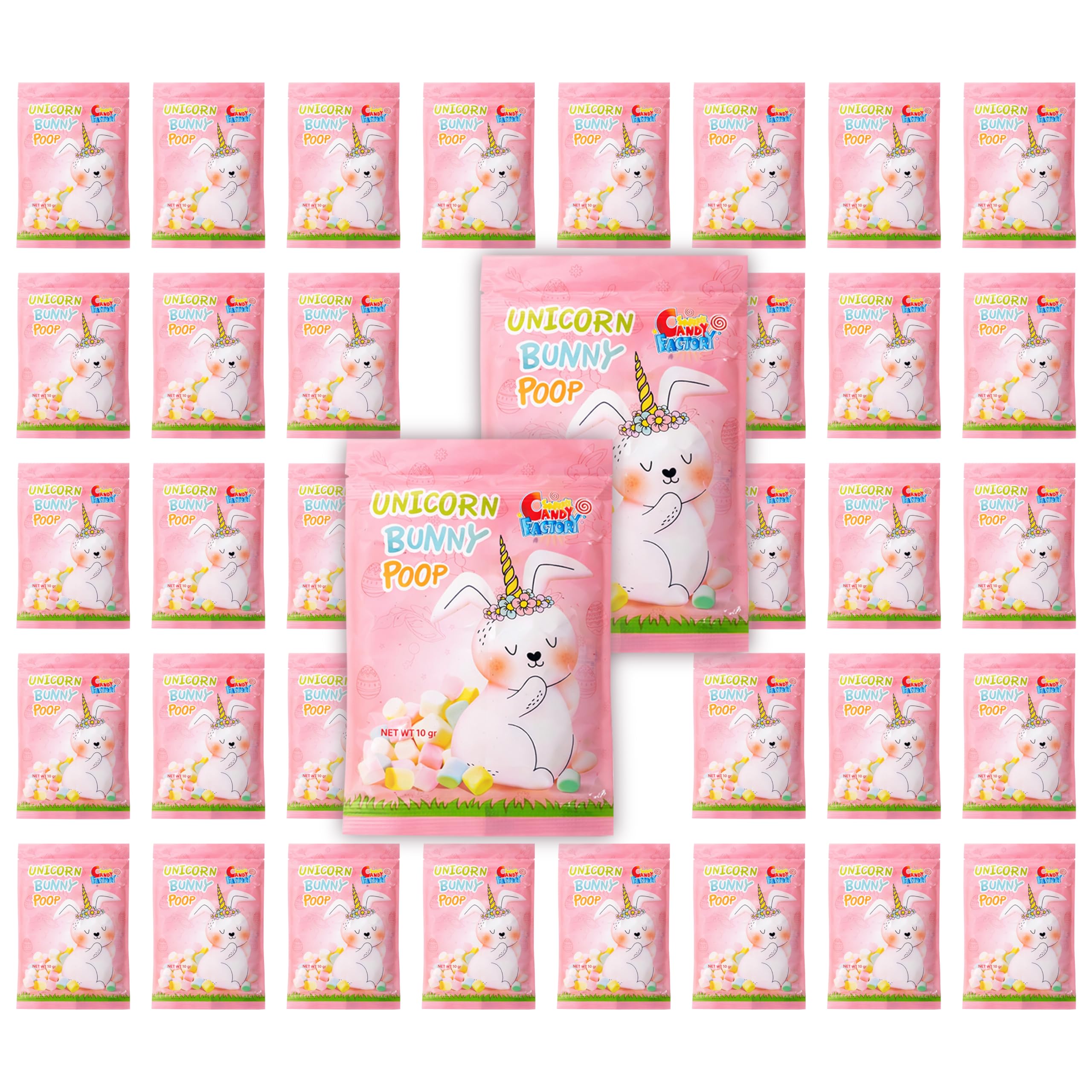 Easter Unicorn Bunny Poop Colorful Marshmallow Candy 36 Single Serve Packs in Bags, Unicorn Bunny Birthday Party Favor for Kids, Gluten Free
