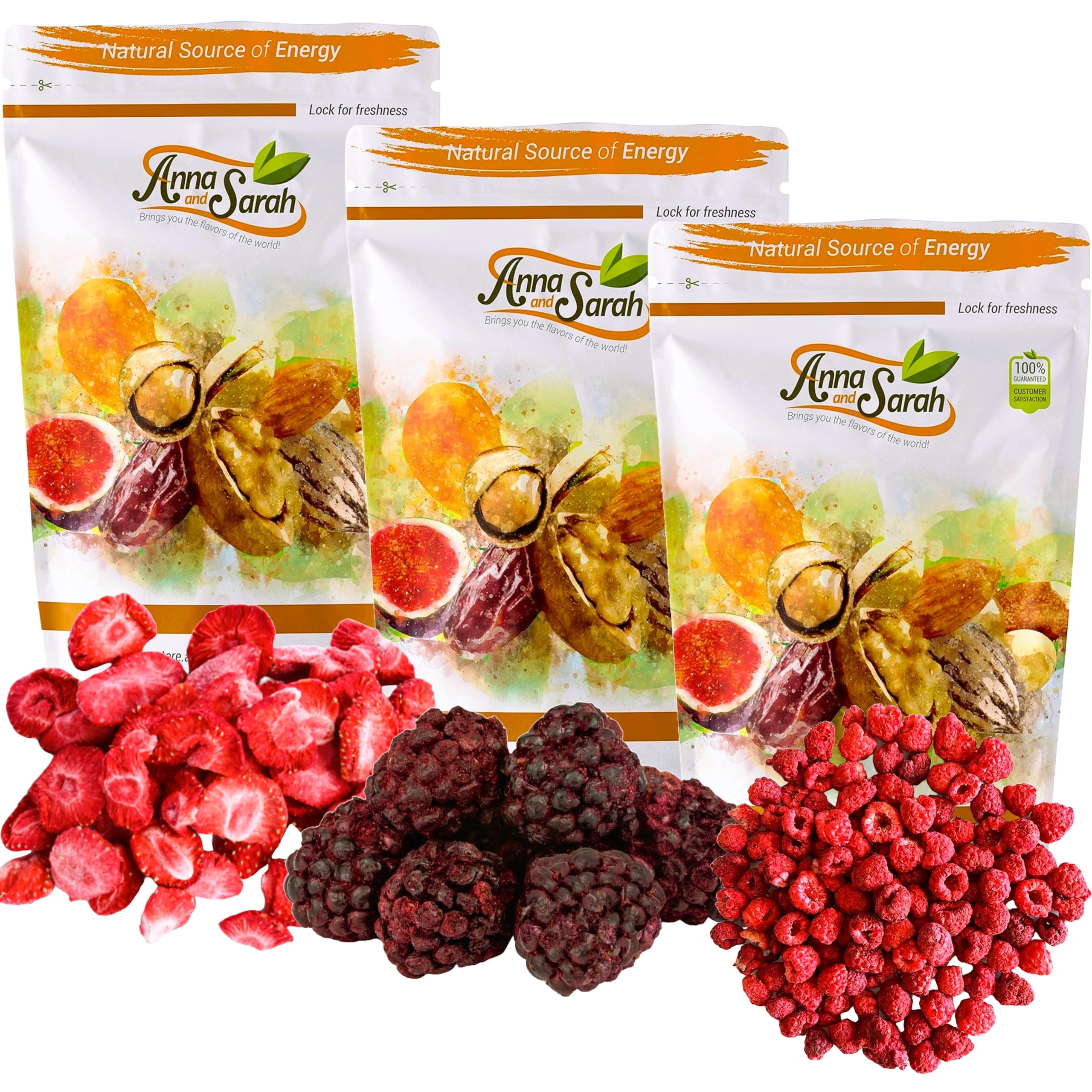 Anna & Sarah Freeze-Dried Fruit Variety Pack (6 oz) - Strawberry, Raspberry, Blackberry